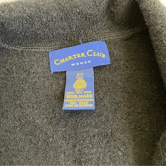 Charter Club Vintage 100% Wool Collared Cardigan Shacket Black Minimalist Sz 2X - Picture 13 of 16